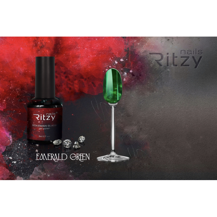 BOHEMIAN Glass gel polish EMERALD GREEN (top free)